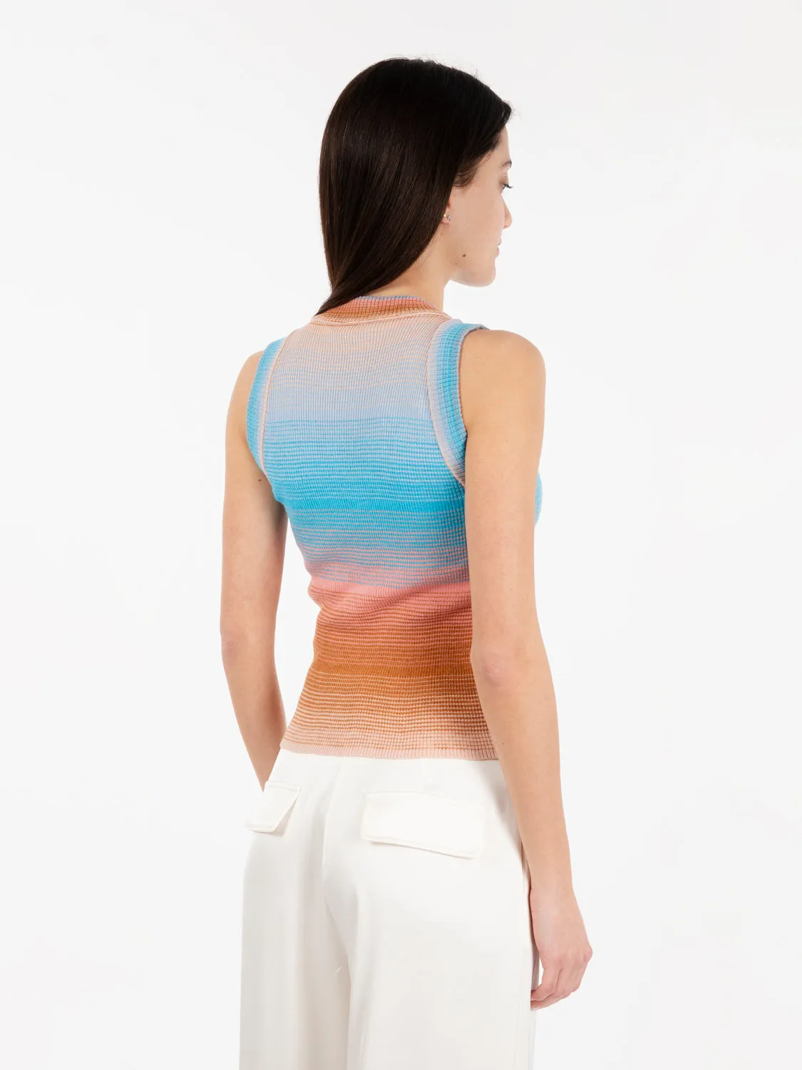 Canotta costine a righe multicolor