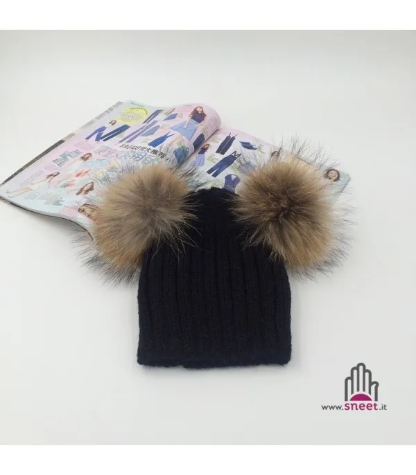 Cappellino double pon-pon adulti