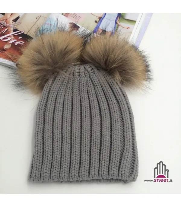 Cappellino double pon-pon adulti