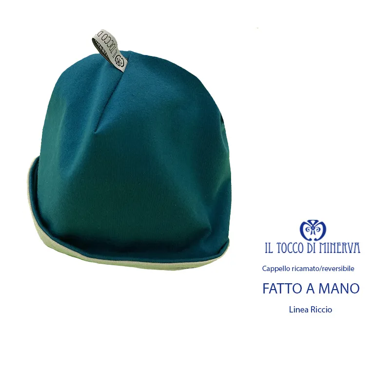 Cappello reversibile ricamato da bambino linea riccio - Fatto a Mano