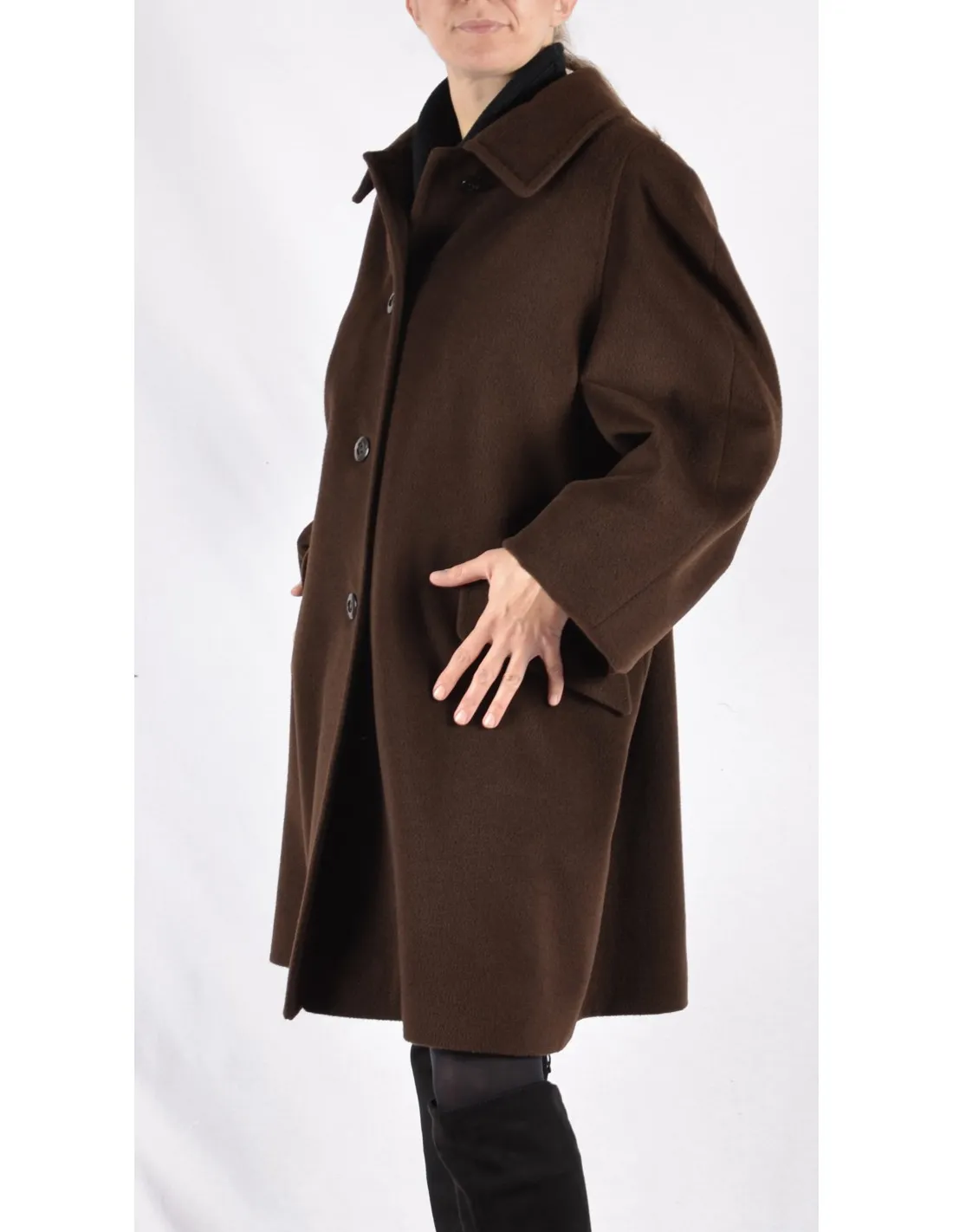 Cappotto Donna in lana pregiata mod Aurora Collo Camicia Marrone