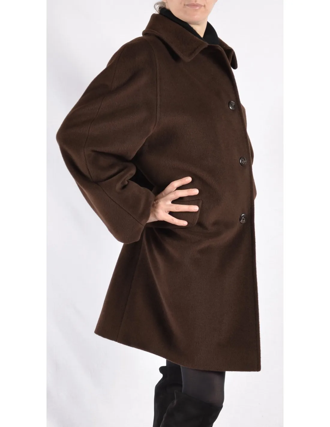 Cappotto Donna in lana pregiata mod Aurora Collo Camicia Marrone