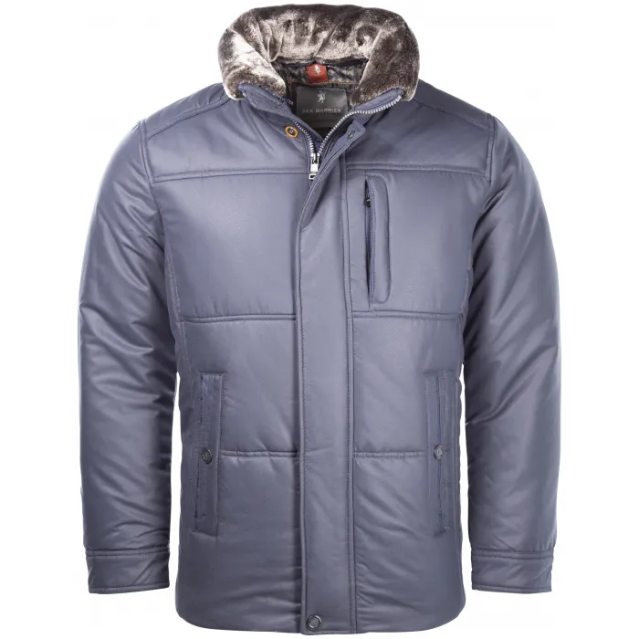 Cappotto invernale con collo di pelliccia con zip Sea Barrier Blu scuro