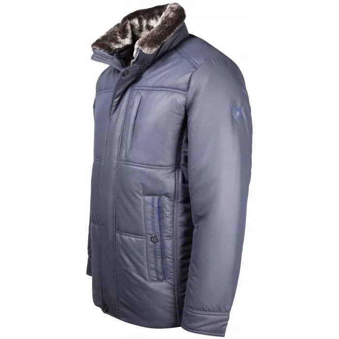 Cappotto invernale con collo di pelliccia con zip Sea Barrier Blu scuro