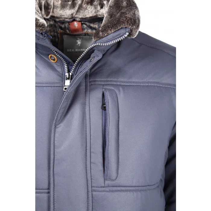 Cappotto invernale con collo di pelliccia con zip Sea Barrier Blu scuro