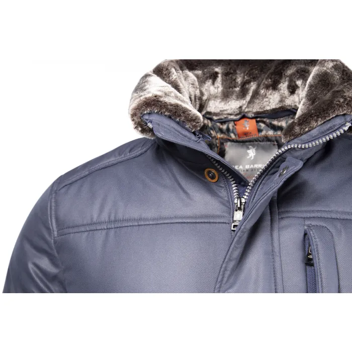 Cappotto invernale con collo di pelliccia con zip Sea Barrier Blu scuro