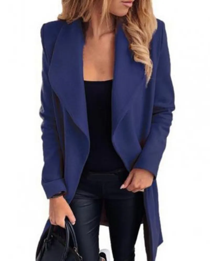 Cappotto lungo da donna in misto lana Cintura oversize in tinta unita Autunno Win
