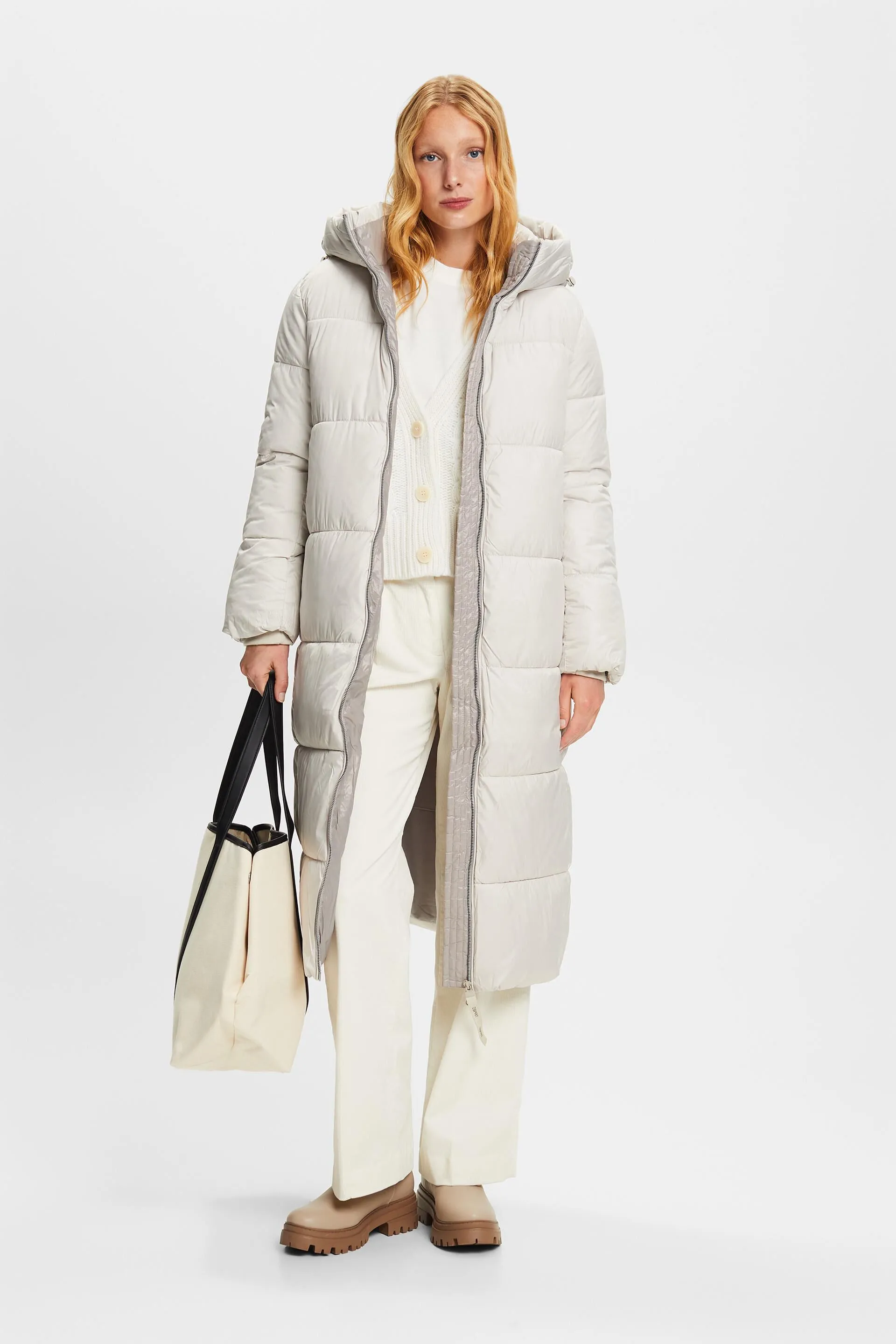 Cappotto lungo trapuntato con cappuccio