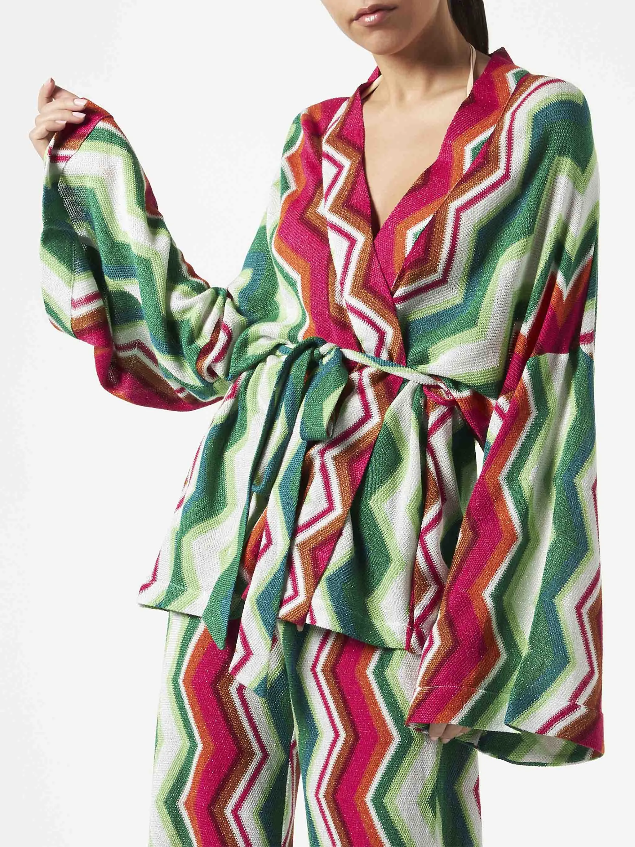 Cardigan kimono in maglia chevron