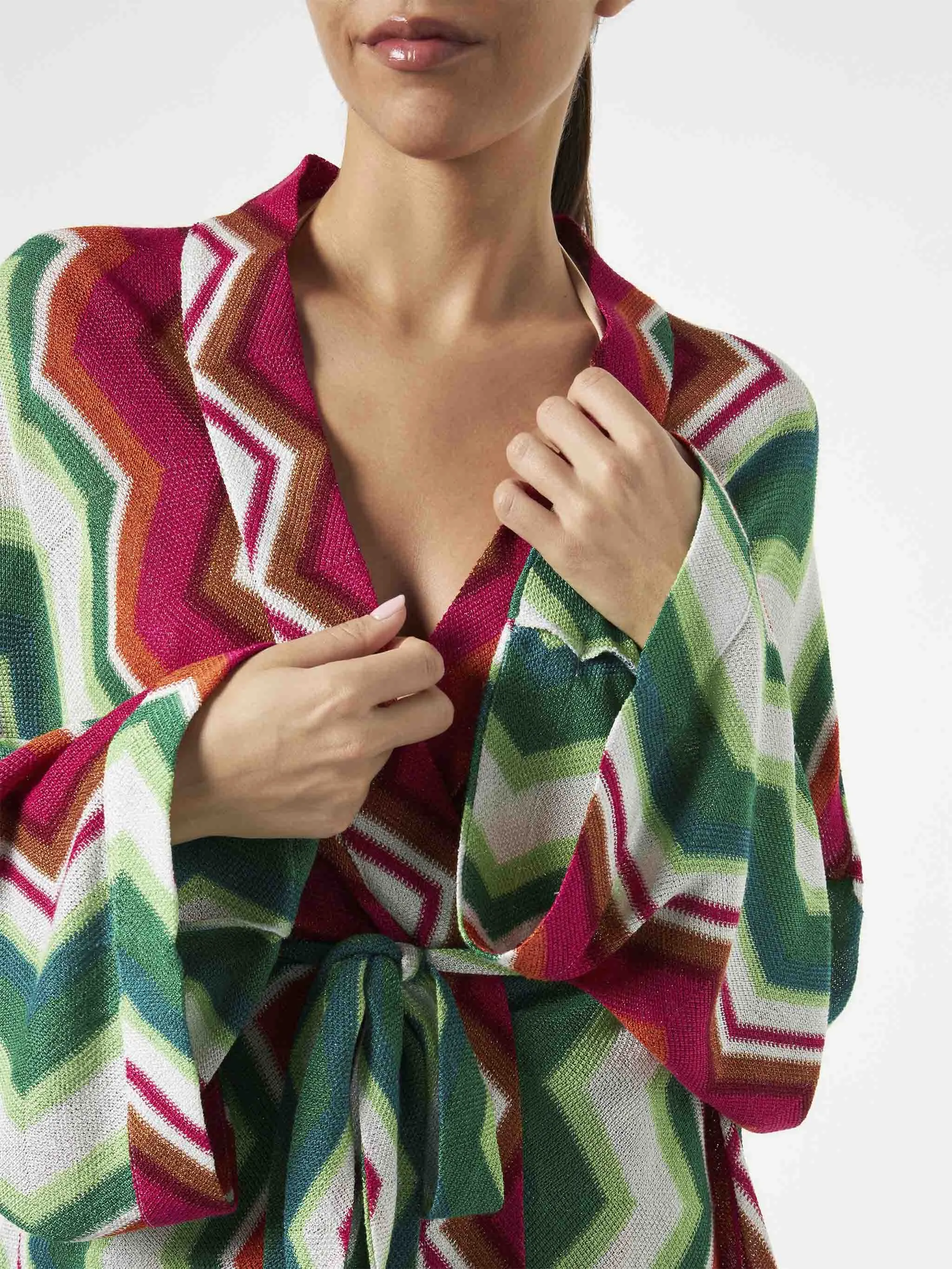 Cardigan kimono in maglia chevron