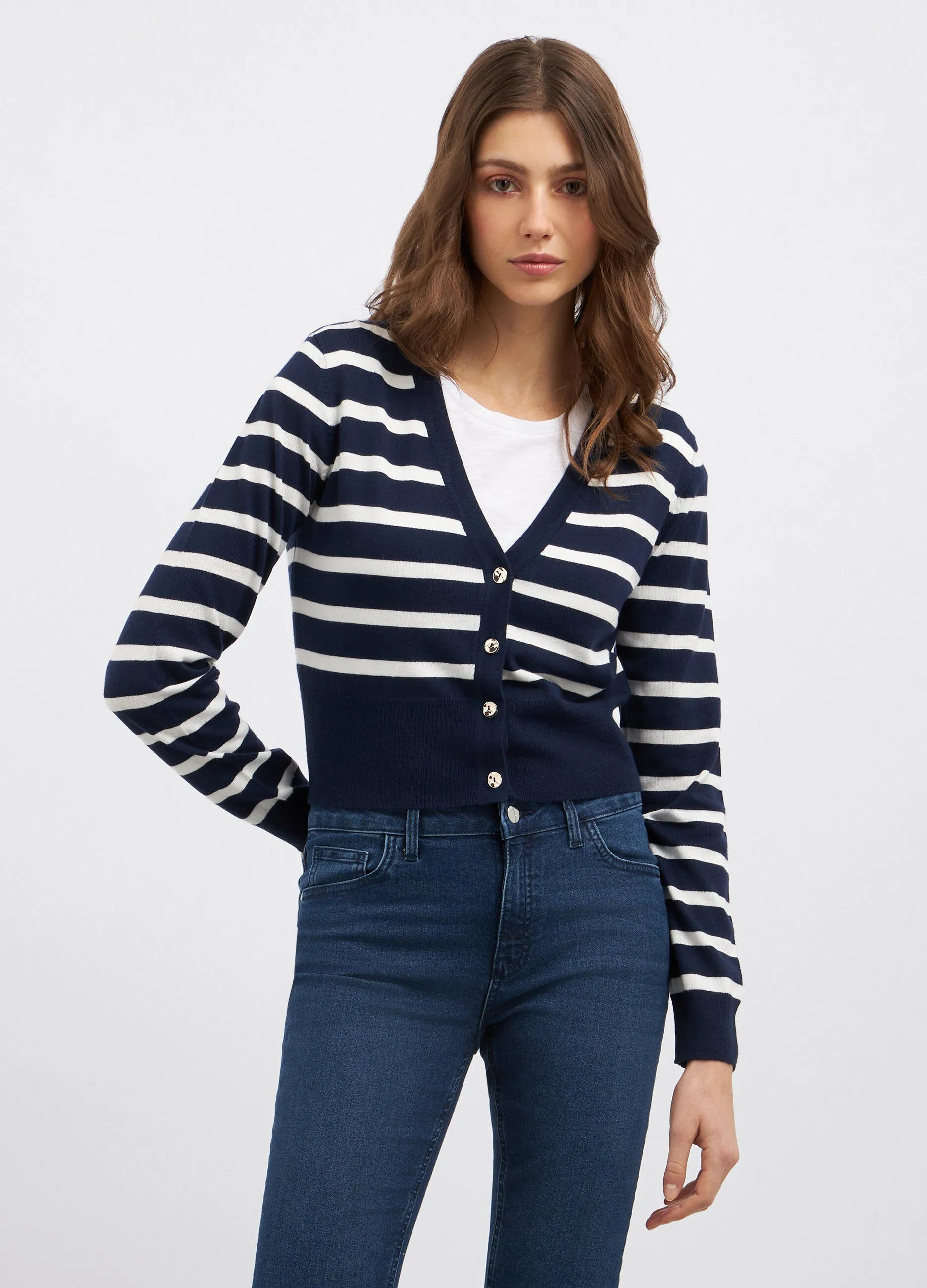 Cardigan misto viscosa a righe donna