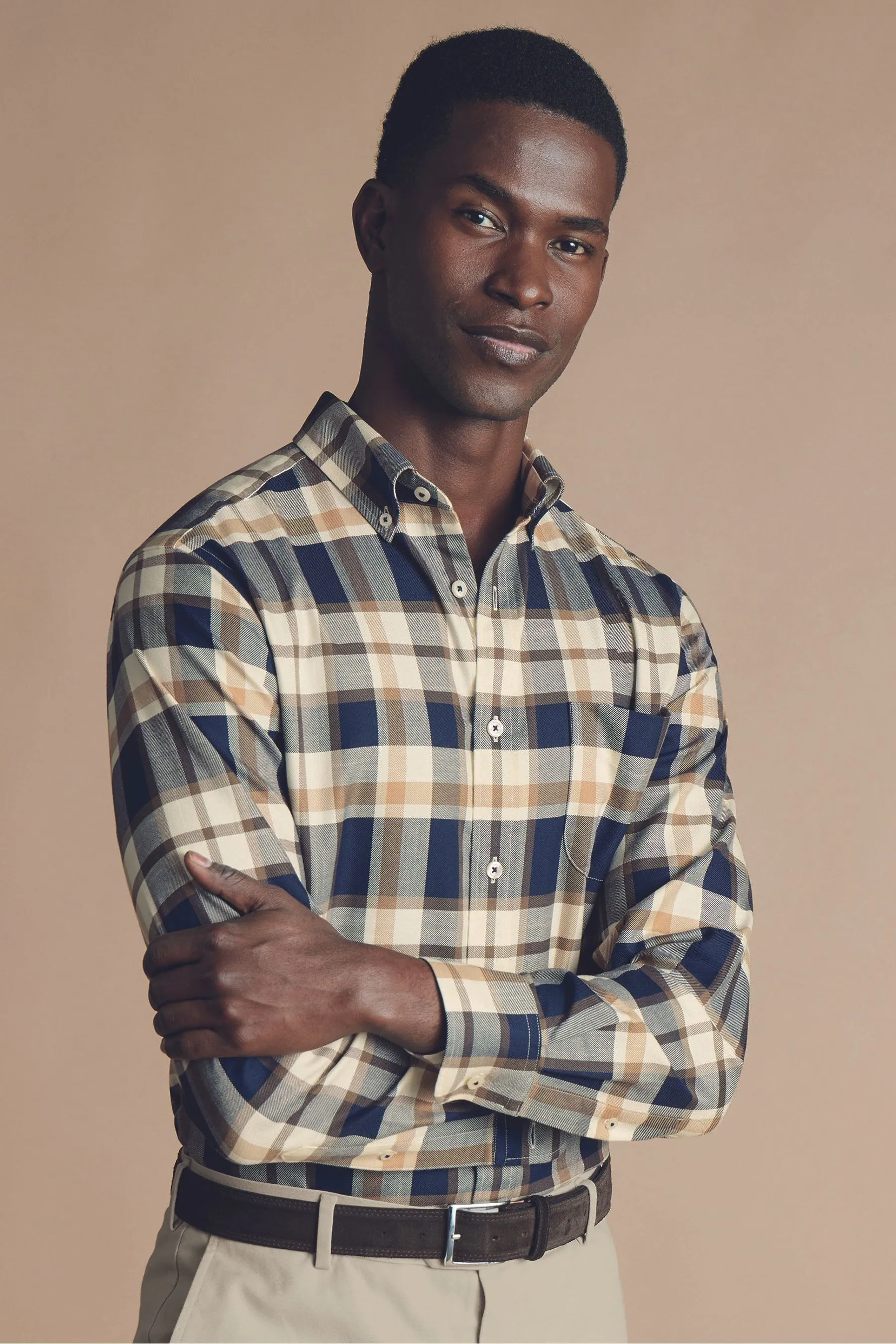 Charles Tyrwhitt A quadri - Camicia no stiro in Vestibilità attillata / Slim in twill