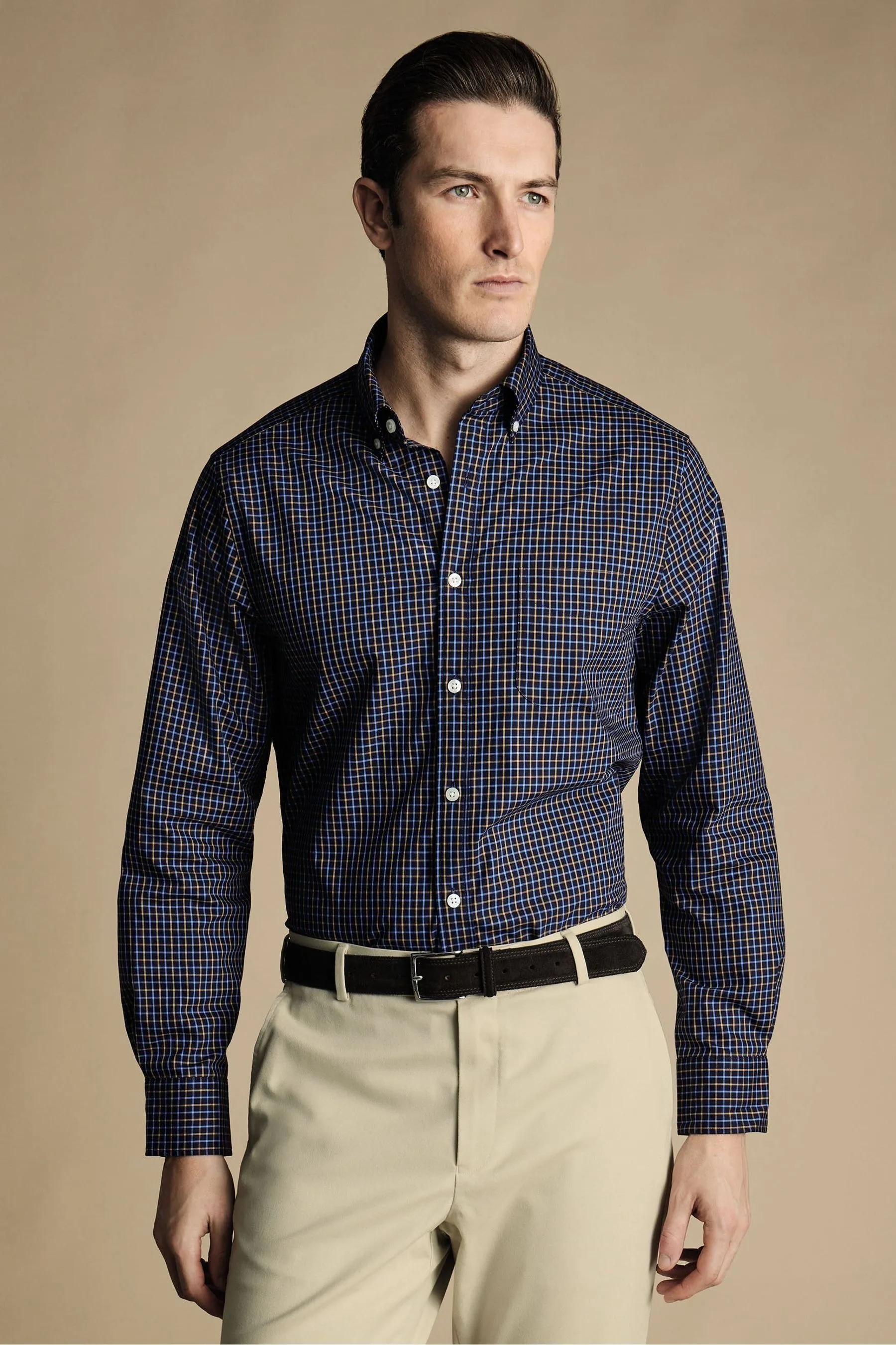 Charles Tyrwhitt - Camicia A quadri stiro elasticizzata Vestibilità attillata / Slim in popeline
