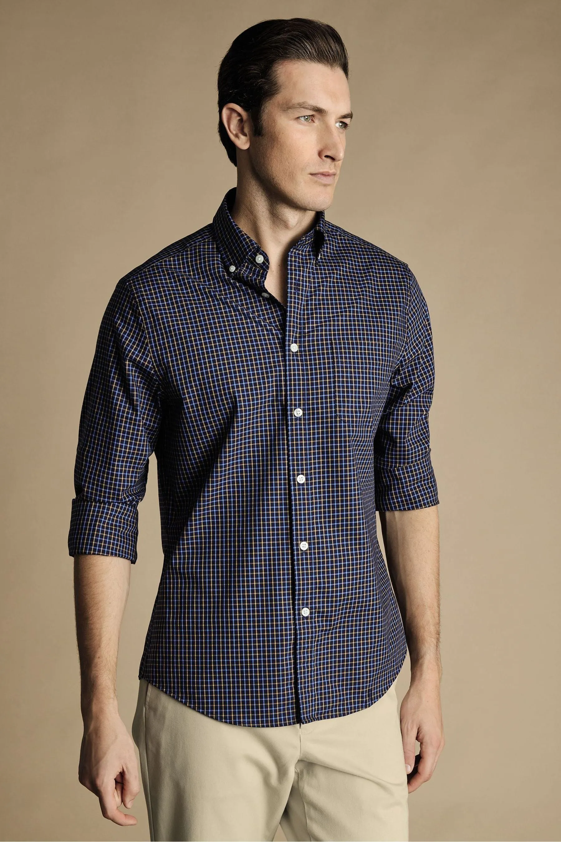 Charles Tyrwhitt - Camicia A quadri stiro elasticizzata Vestibilità attillata / Slim in popeline