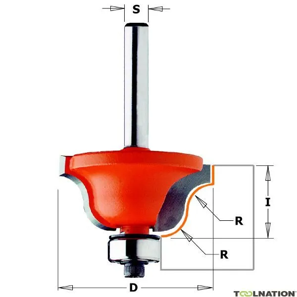 CMT 940.350.11 Fresa a profilo con cuscinetto di guida ondulato 38,1x17,3 R=6,4 gambo 8mm