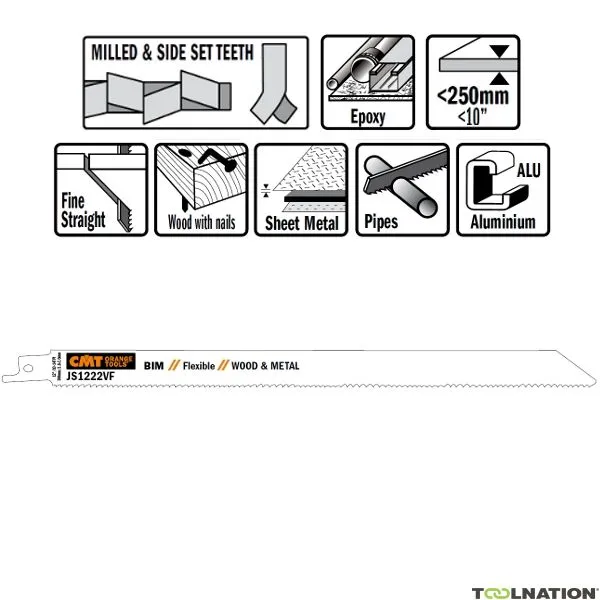 CMT JS1222VF-5 JS1222VF Lame per sega circolare 5 pezzi Bi-metal 300mm x 0,9 x 10-14TPI Applicazione: legno con chiodi, lamiere;