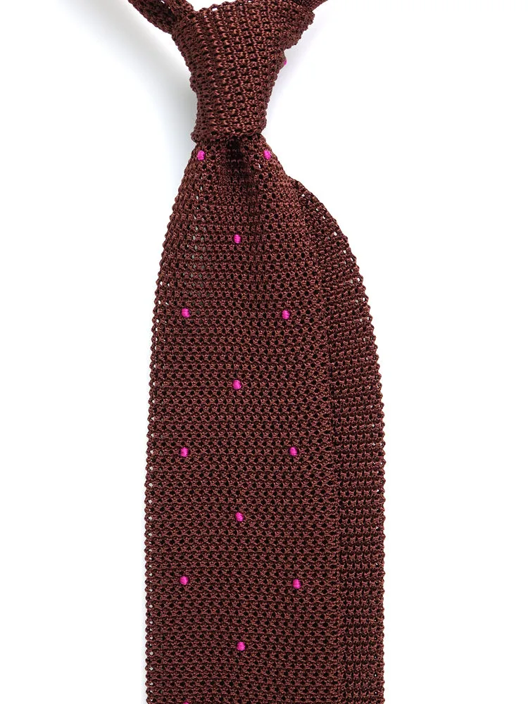 Cravatta a maglia di seta AMALFI pois Marrone/Fucsia 
