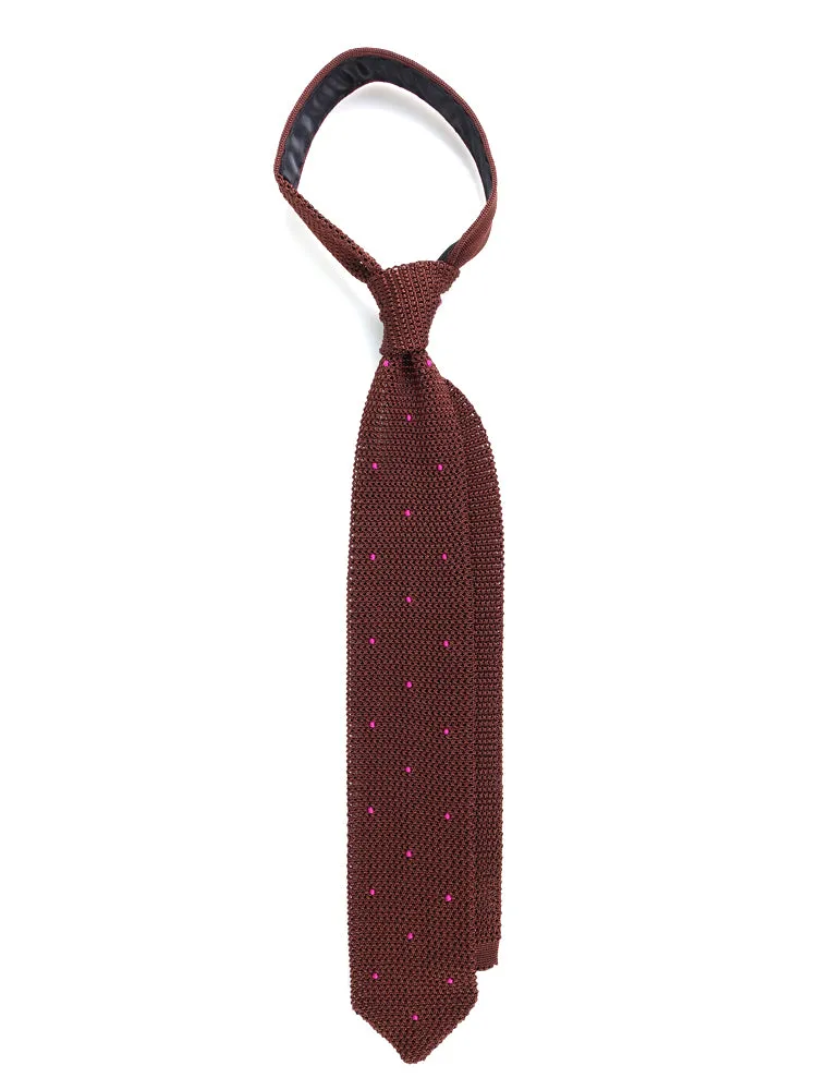 Cravatta a maglia di seta AMALFI pois Marrone/Fucsia 