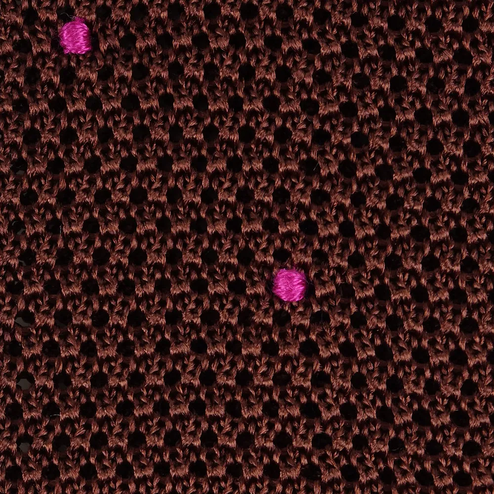 Cravatta a maglia di seta AMALFI pois Marrone/Fucsia 