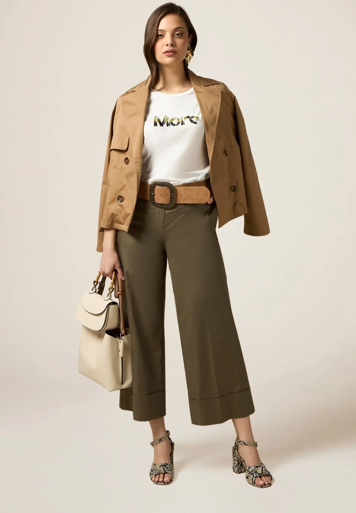 CROPPED CON RISVOLTO - Pantaloni