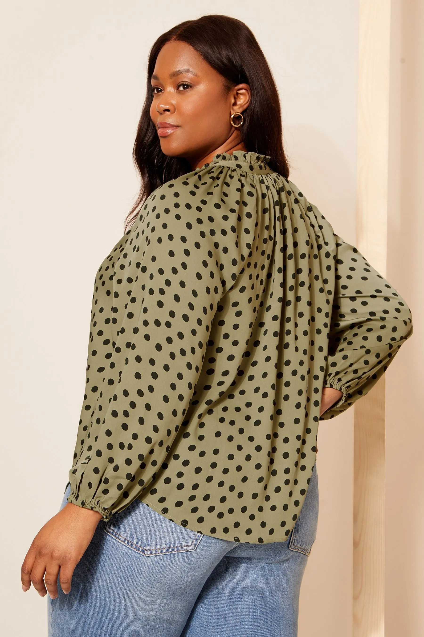 Curves Like These Long Sleeve Satin Tie Neck Blouse    