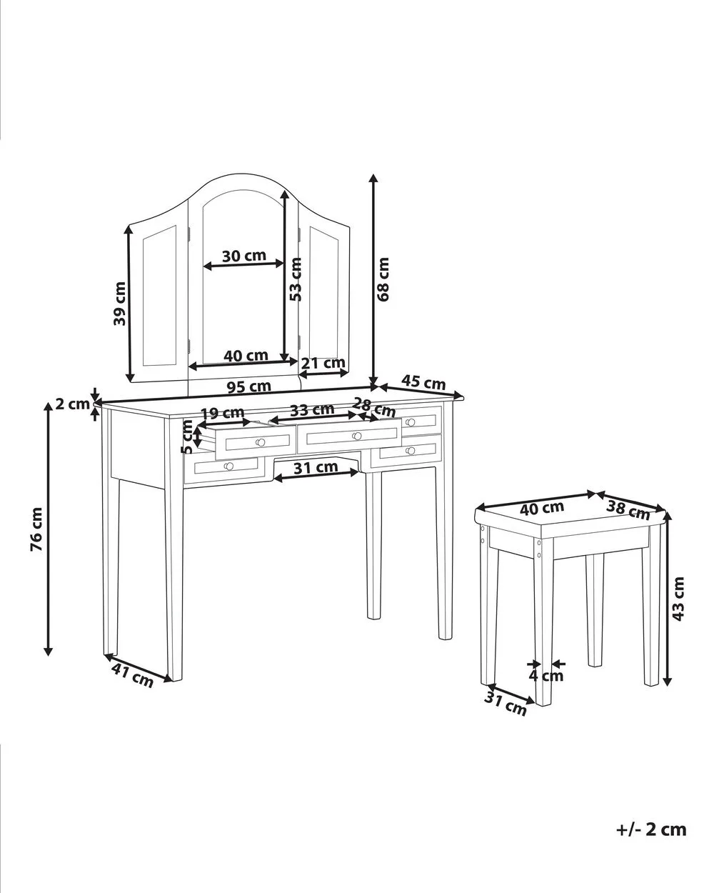 Dressing Table with Mirror and Stool LUMIERE White
