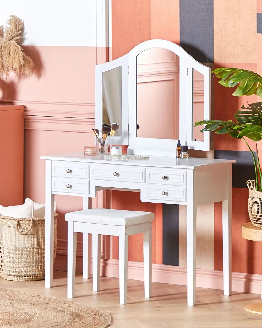 Dressing Table with Mirror and Stool LUMIERE White