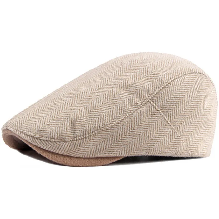 Elegante berretto invernale in lana a spina di pesce, foderato per pelli sensibili Beige