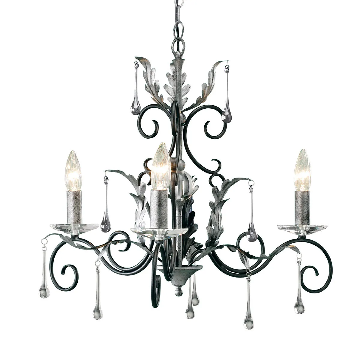 Elstead Lighting  Lampadario classico piccolo in acciaio con 3 diffusori e dettagli in vetro Amarilli - 60W