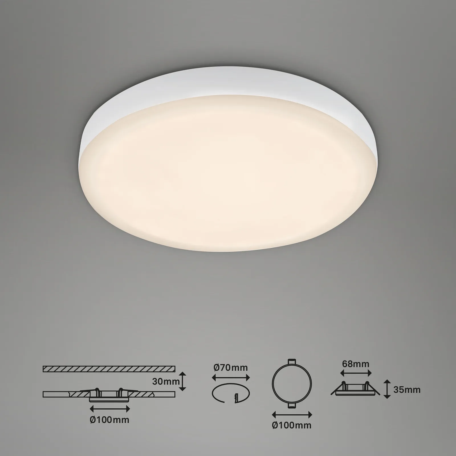 Faretto LED da incasso Plat, bianco, Ø 10 cm, 3.000K
