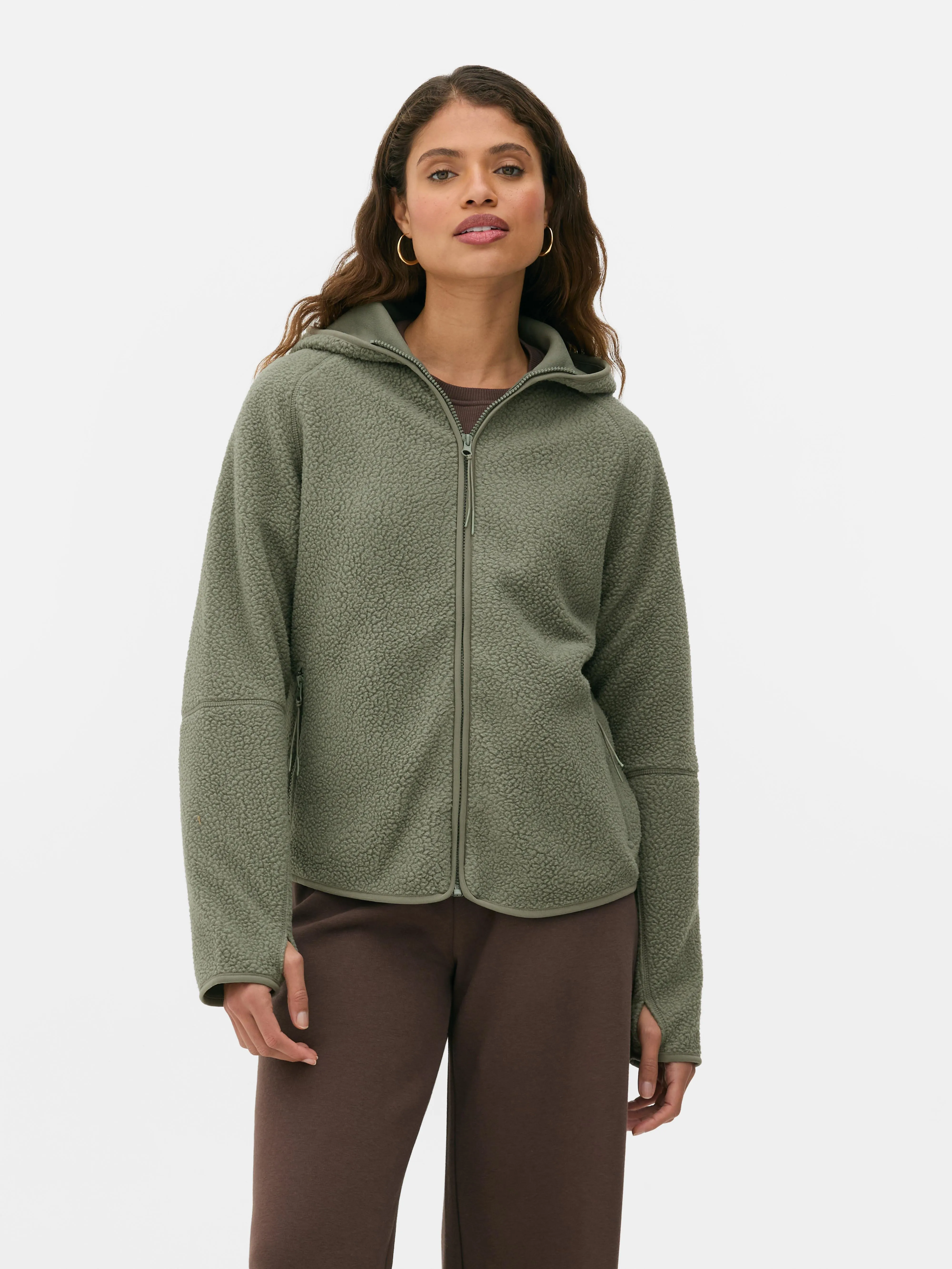 Felpa con cappuccio e zip in sherpa