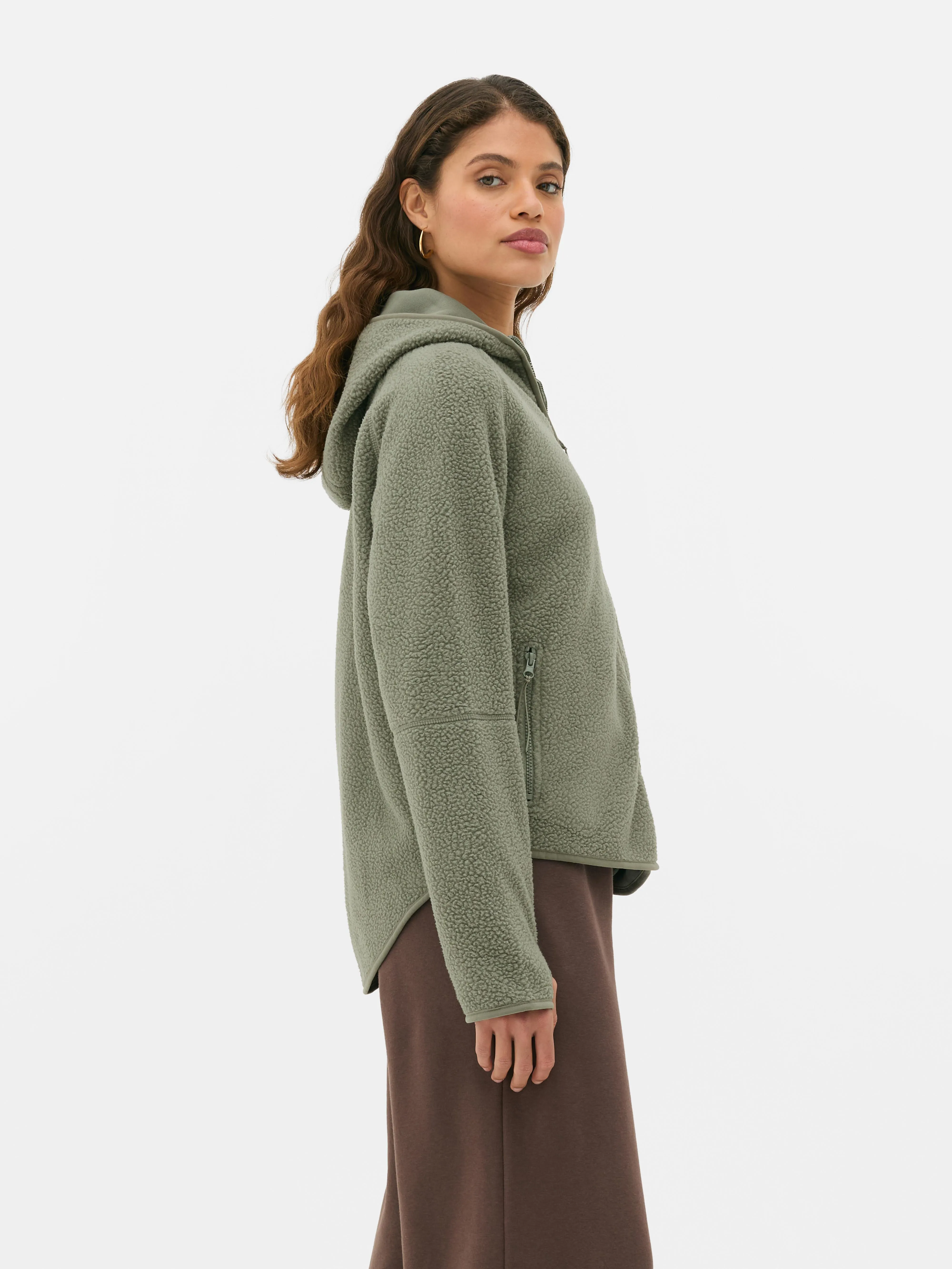 Felpa con cappuccio e zip in sherpa