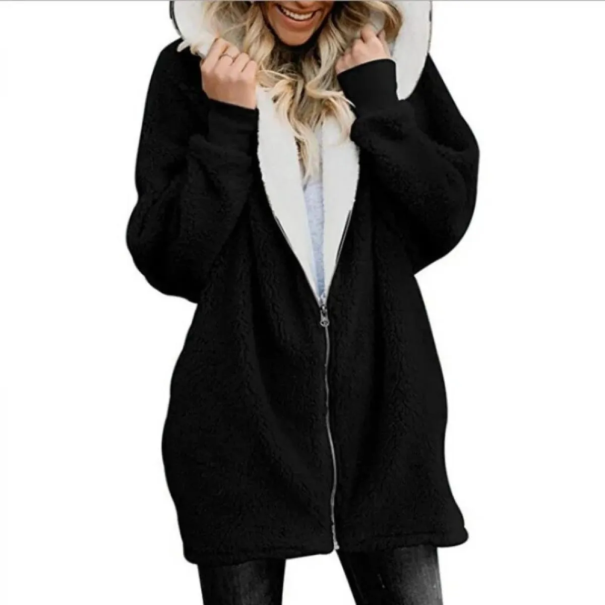 Felpa con cappuccio lunga con cappuccio in lana di agnello Donna 2023 Autunno Inverno Nuovo Plus Cappotto soffice Abiti invernal