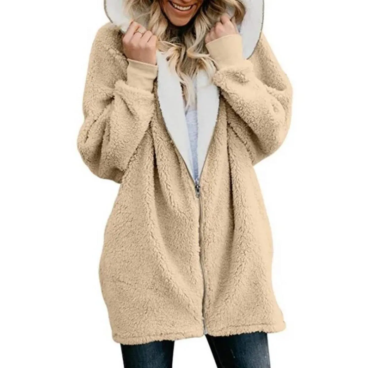 Felpa con cappuccio lunga con cappuccio in lana di agnello Donna 2023 Autunno Inverno Nuovo Plus Cappotto soffice Abiti invernal