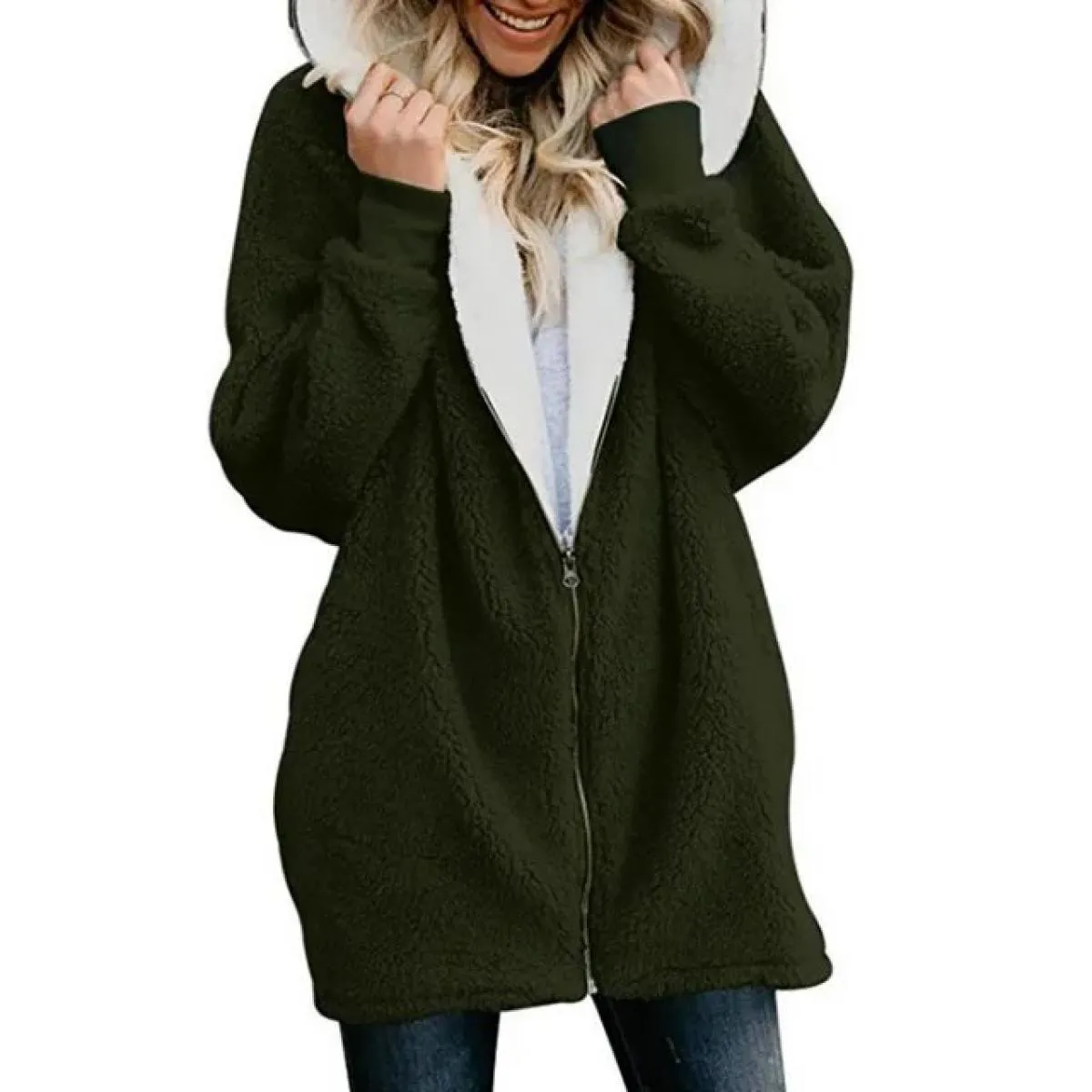 Felpa con cappuccio lunga con cappuccio in lana di agnello Donna 2023 Autunno Inverno Nuovo Plus Cappotto soffice Abiti invernal