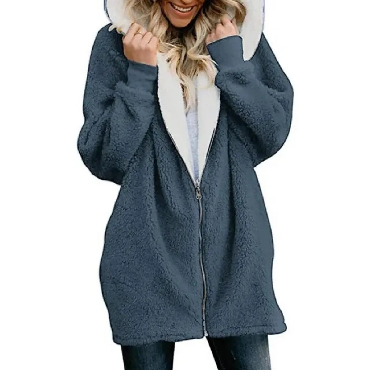 Felpa con cappuccio lunga con cappuccio in lana di agnello Donna 2023 Autunno Inverno Nuovo Plus Cappotto soffice Abiti invernal