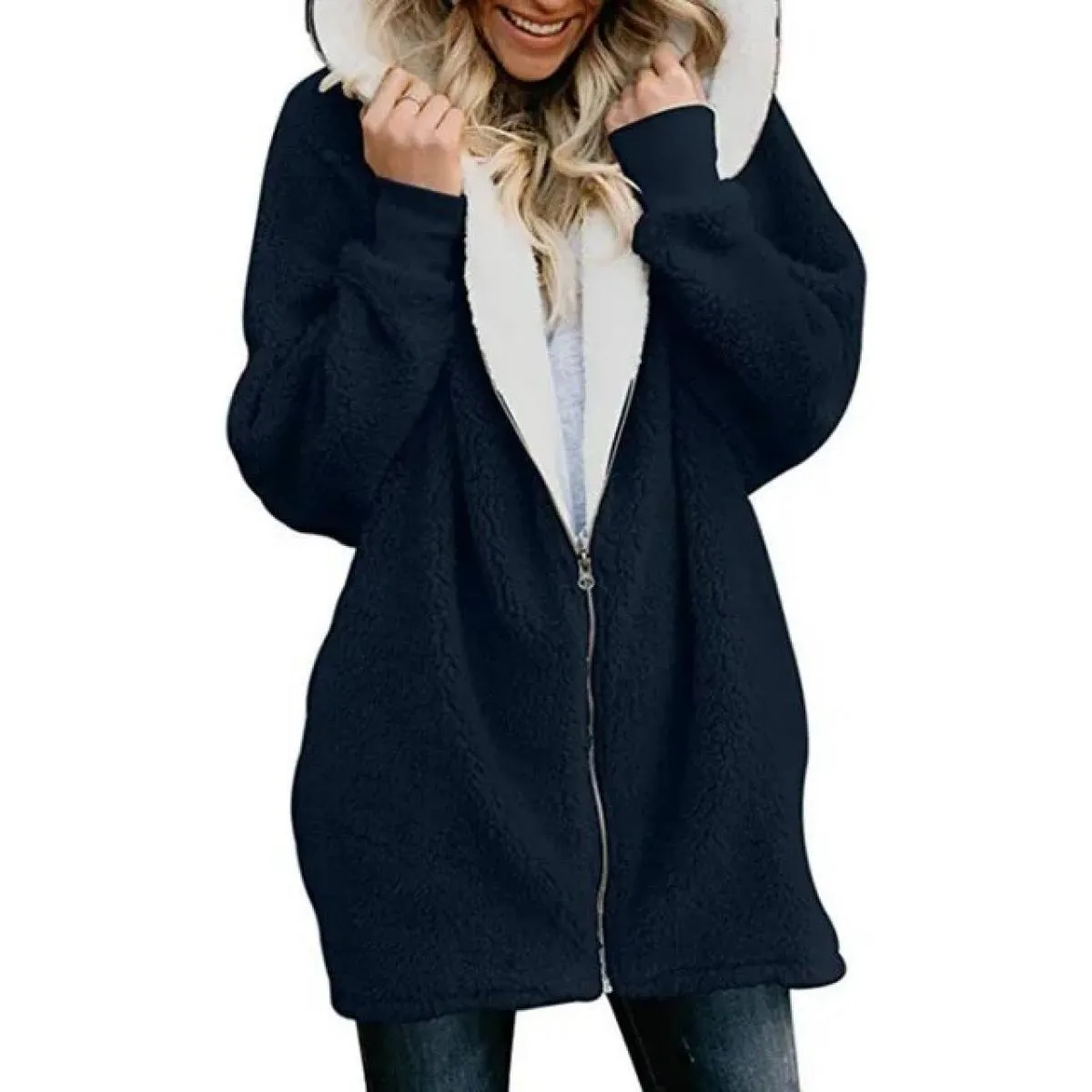 Felpa con cappuccio lunga con cappuccio in lana di agnello Donna 2023 Autunno Inverno Nuovo Plus Cappotto soffice Abiti invernal