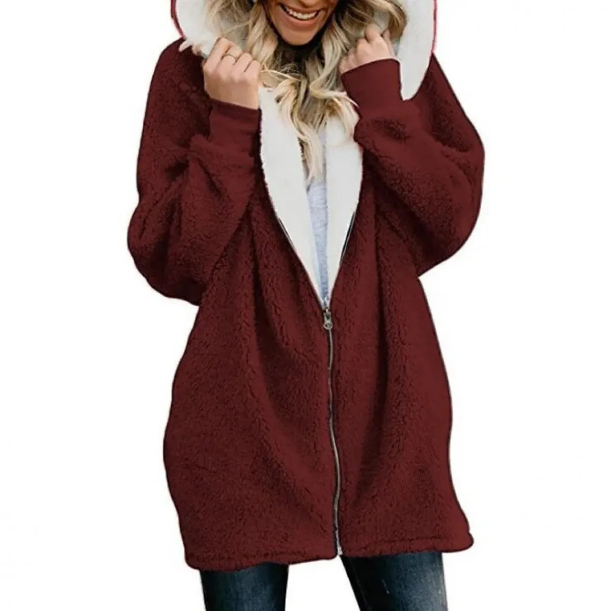 Felpa con cappuccio lunga con cappuccio in lana di agnello Donna 2023 Autunno Inverno Nuovo Plus Cappotto soffice Abiti invernal