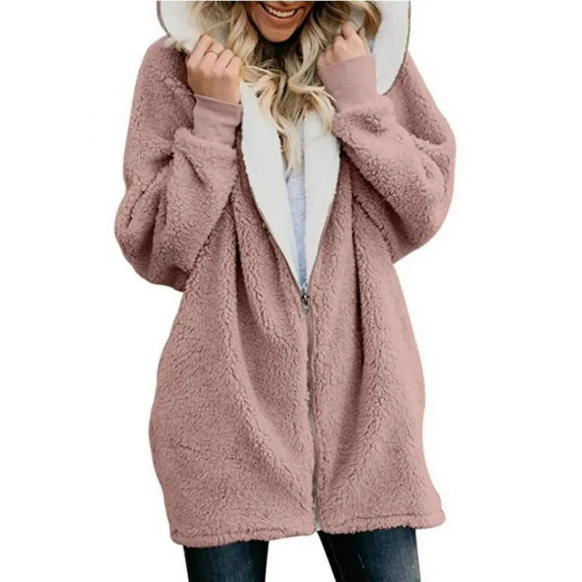 Felpa con cappuccio lunga con cappuccio in lana di agnello Donna 2023 Autunno Inverno Nuovo Plus Cappotto soffice Abiti invernal
