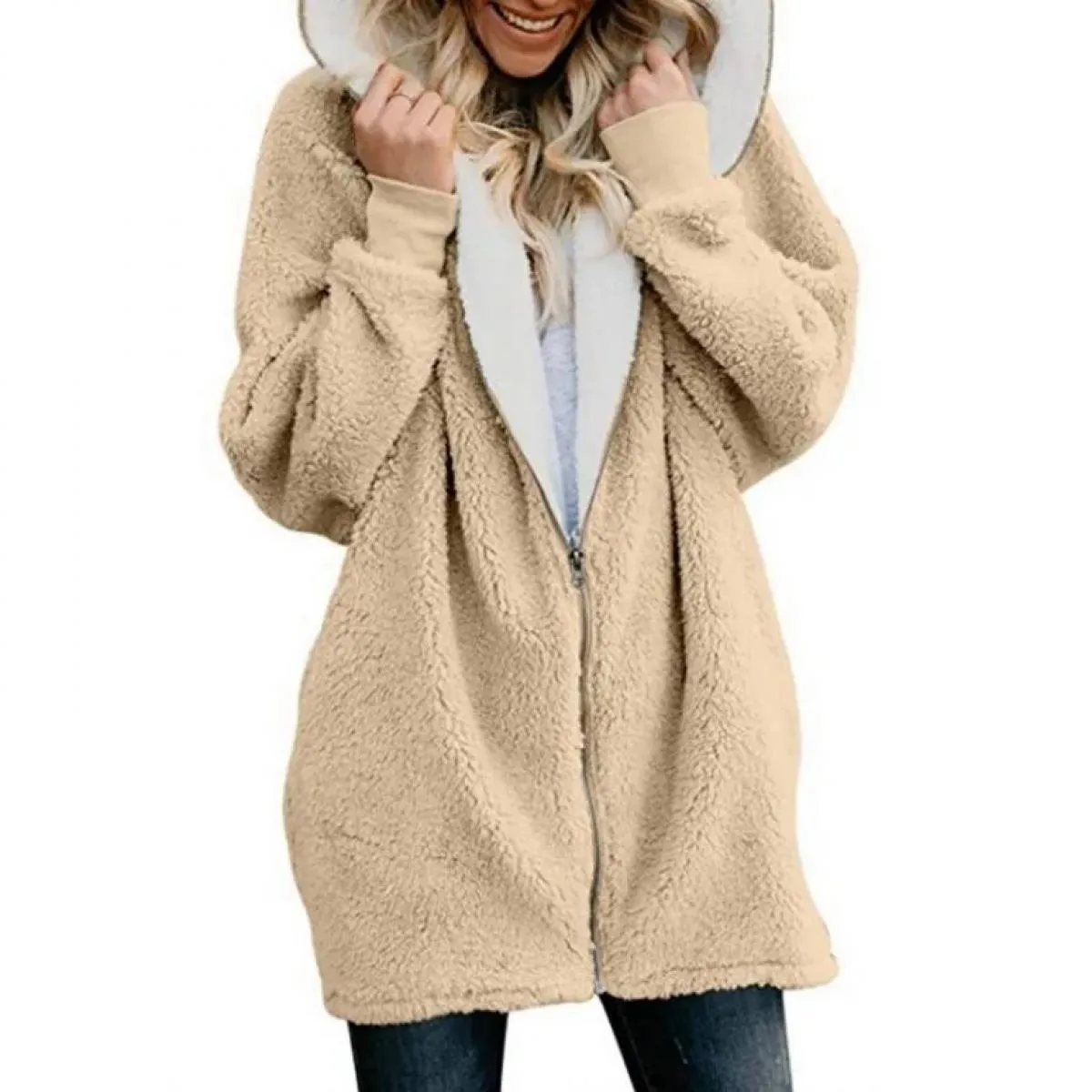 Felpa con cappuccio lunga con cappuccio in lana di agnello Donna 2023 Autunno Inverno Nuovo Plus Cappotto soffice Abiti invernal