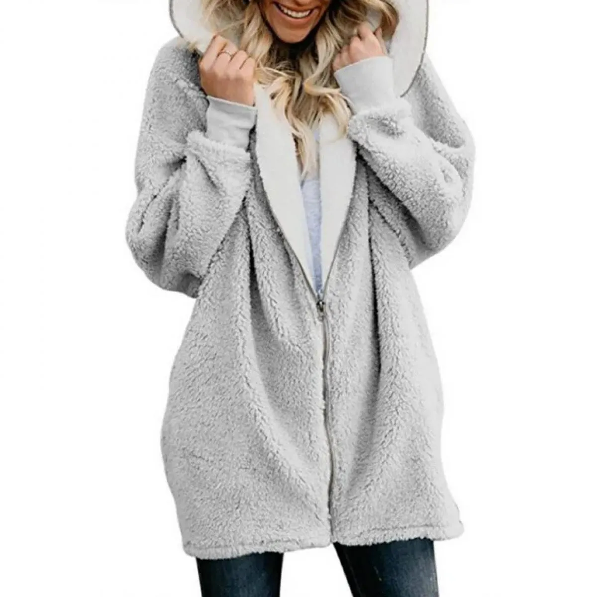 Felpa con cappuccio lunga con cappuccio in lana di agnello Donna 2023 Autunno Inverno Nuovo Plus Cappotto soffice Abiti invernal