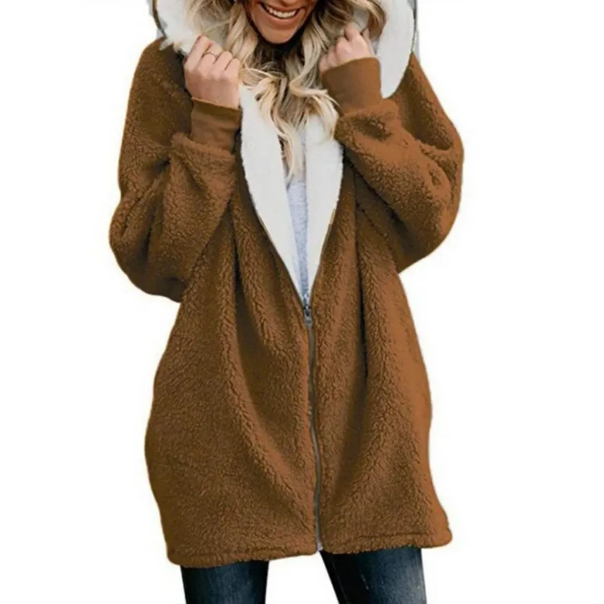 Felpa con cappuccio lunga con cappuccio in lana di agnello Donna 2023 Autunno Inverno Nuovo Plus Cappotto soffice Abiti invernal