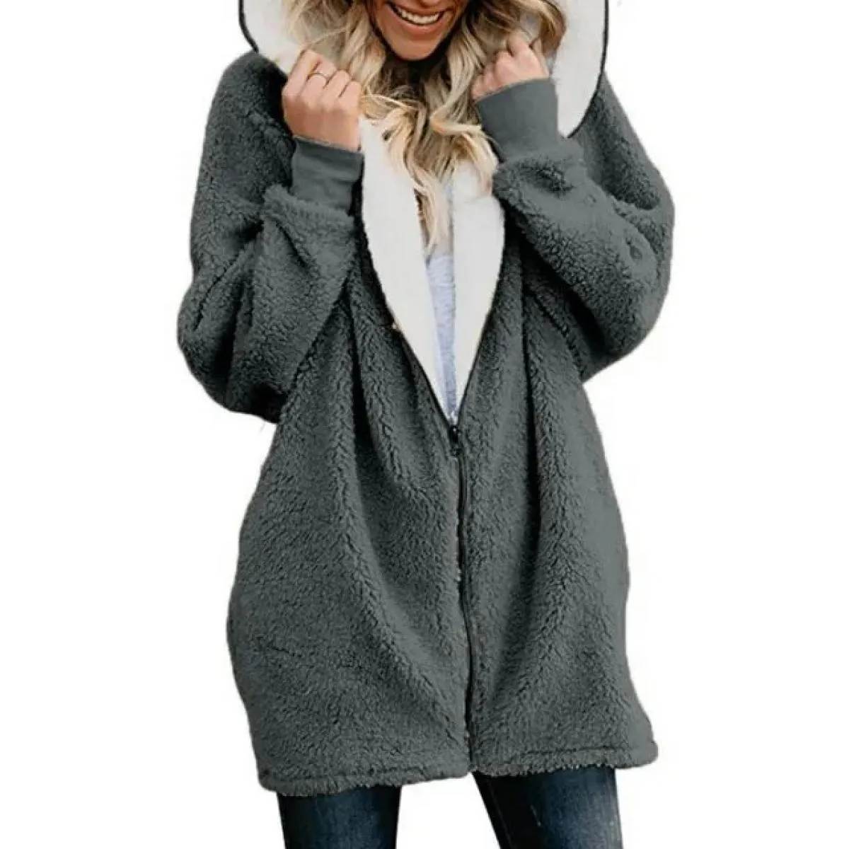 Felpa con cappuccio lunga con cappuccio in lana di agnello Donna 2023 Autunno Inverno Nuovo Plus Cappotto soffice Abiti invernal