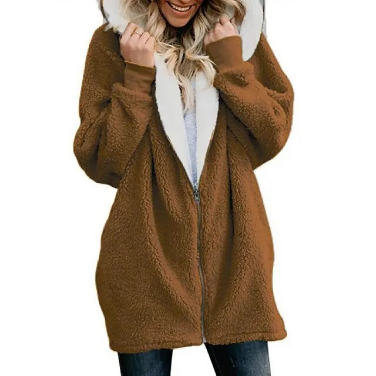 Felpa con cappuccio lunga con cappuccio in lana di agnello Donna 2023 Autunno Inverno Nuovo Plus Cappotto soffice Abiti invernal
