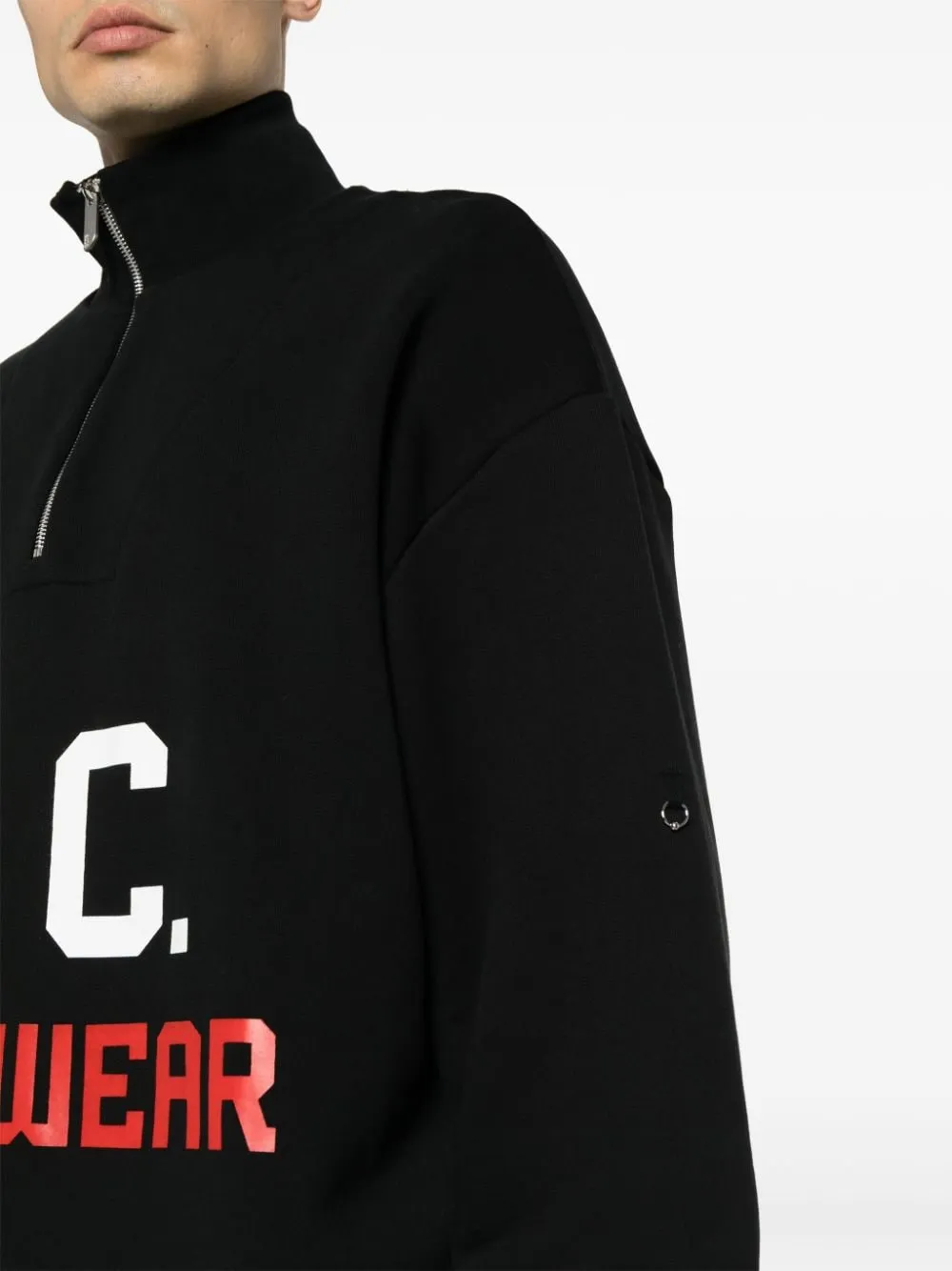 Felpa con mezza zip in nero - uomo