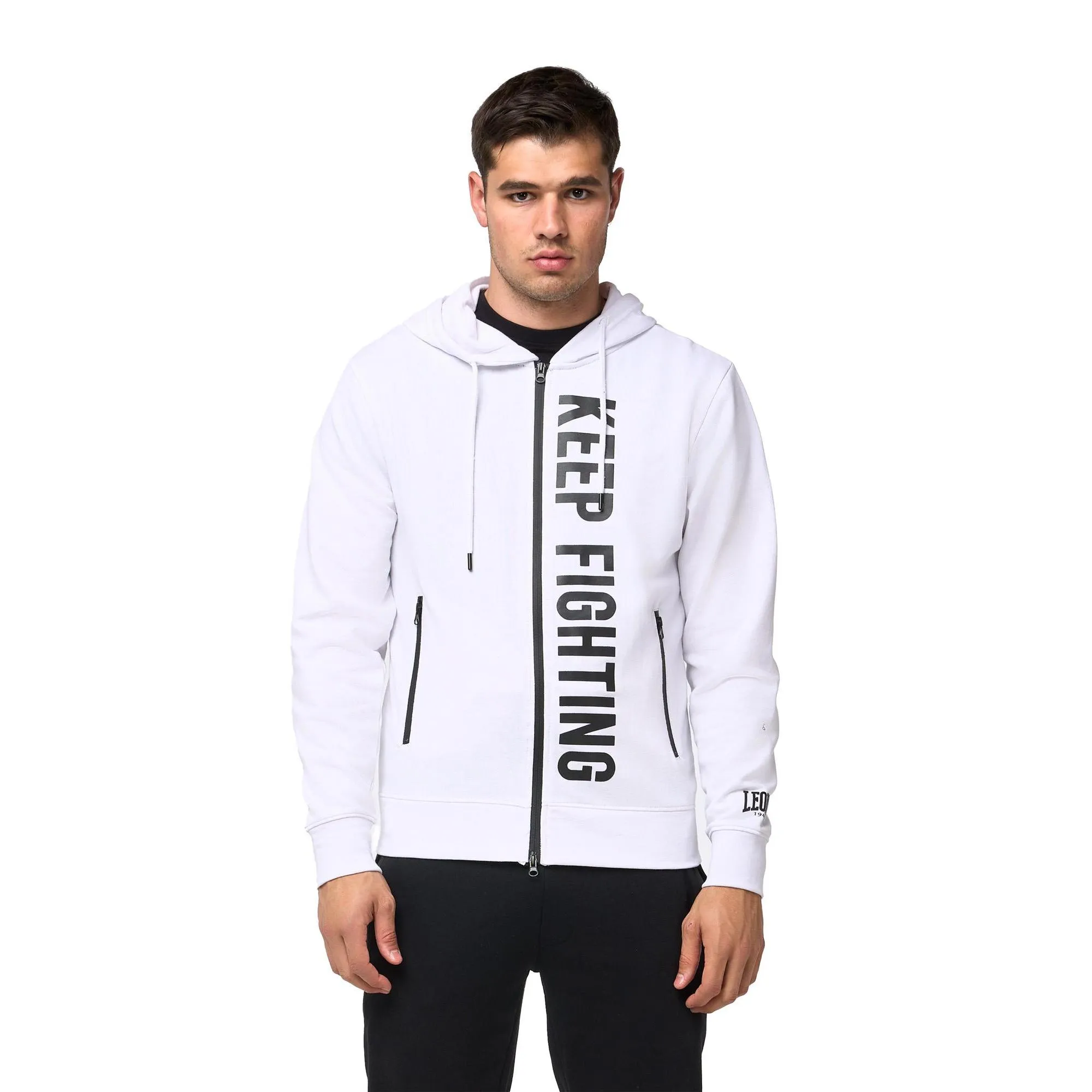 Felpa da uomo con cappuccio e zip non felpata Leone B&W