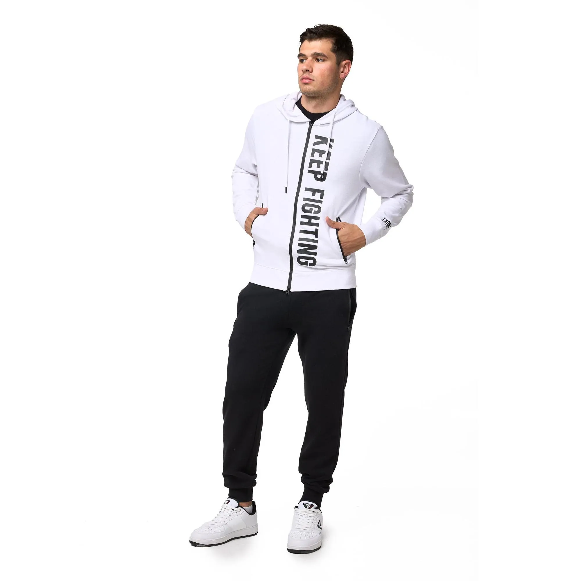 Felpa da uomo con cappuccio e zip non felpata Leone B&W
