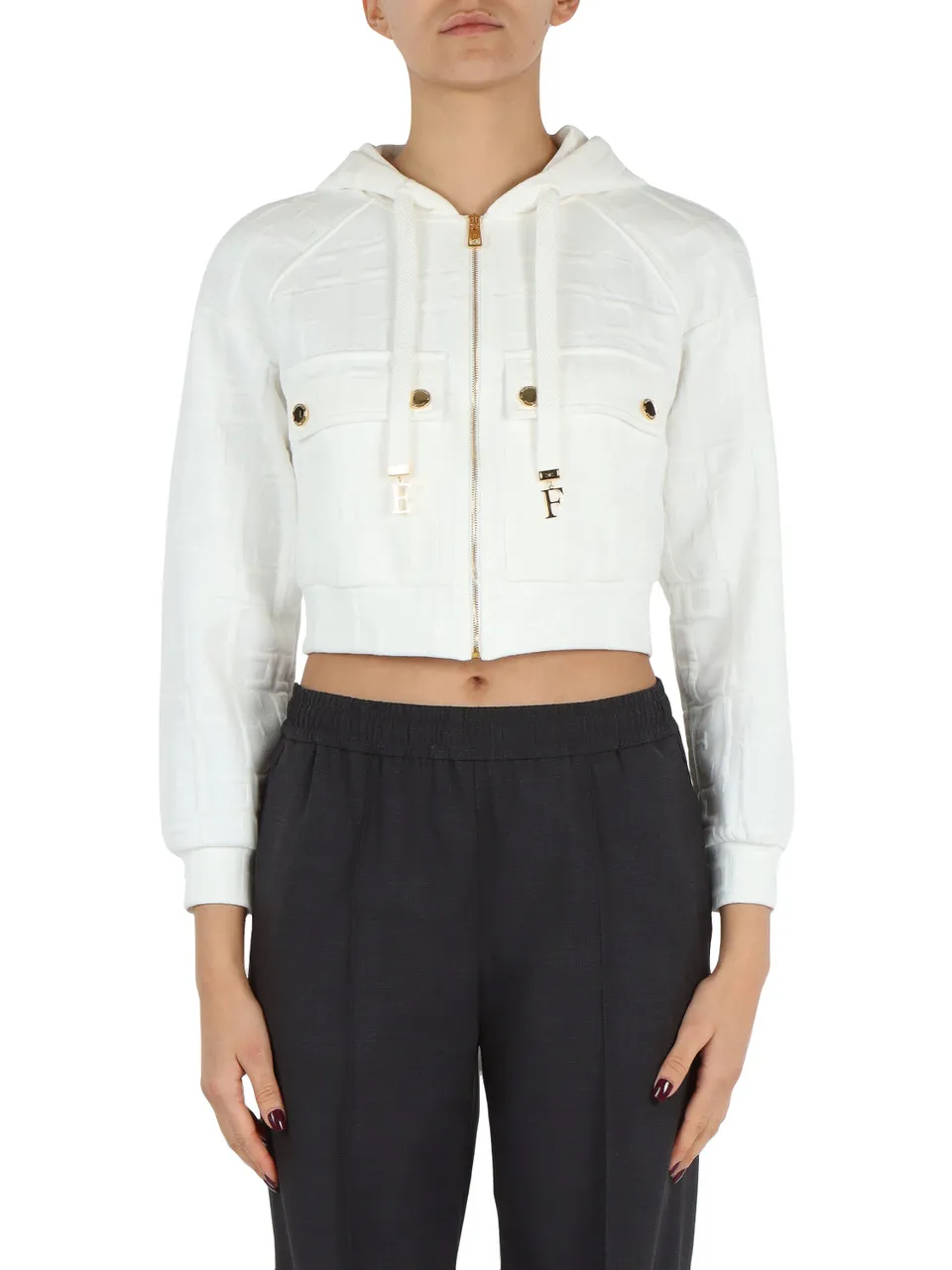 Felpa in cotone jacquard con cappuccio e zip