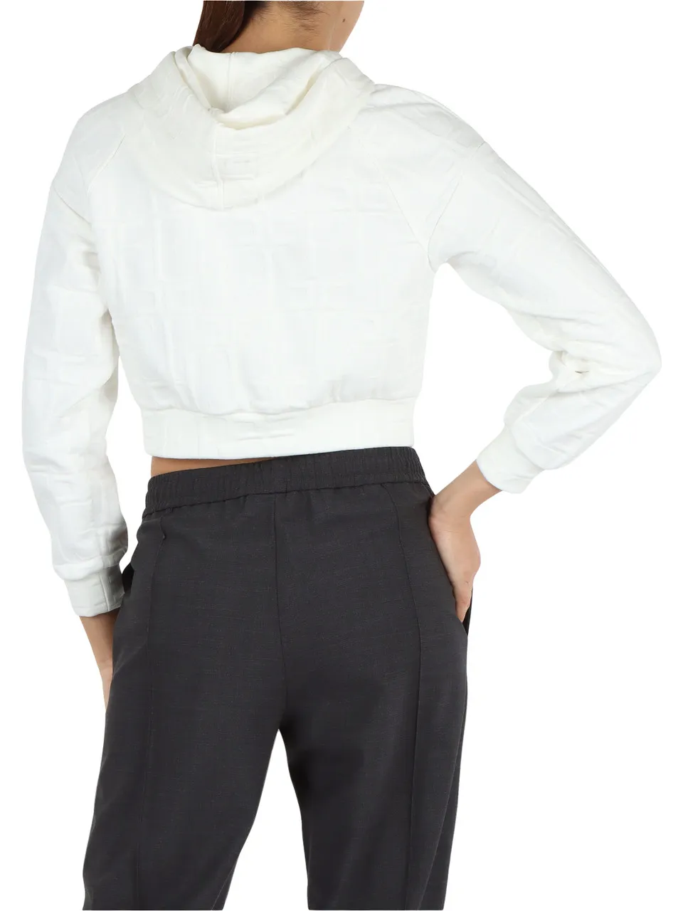 Felpa in cotone jacquard con cappuccio e zip
