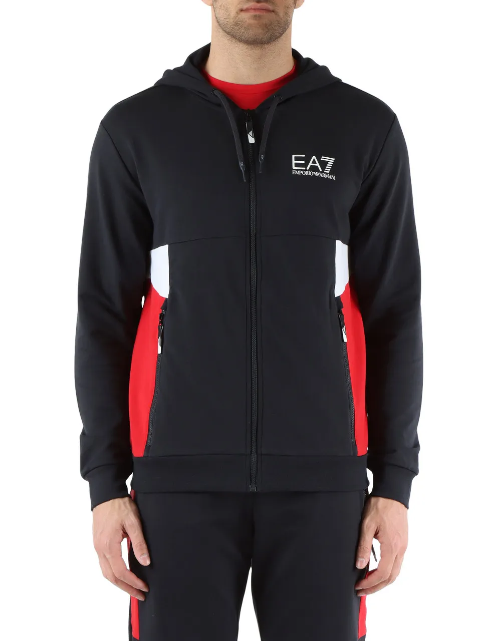 Felpa in misto cotone con zip e inserti a contrasto